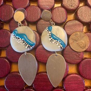 Hand painted mixed media long dangly earrings